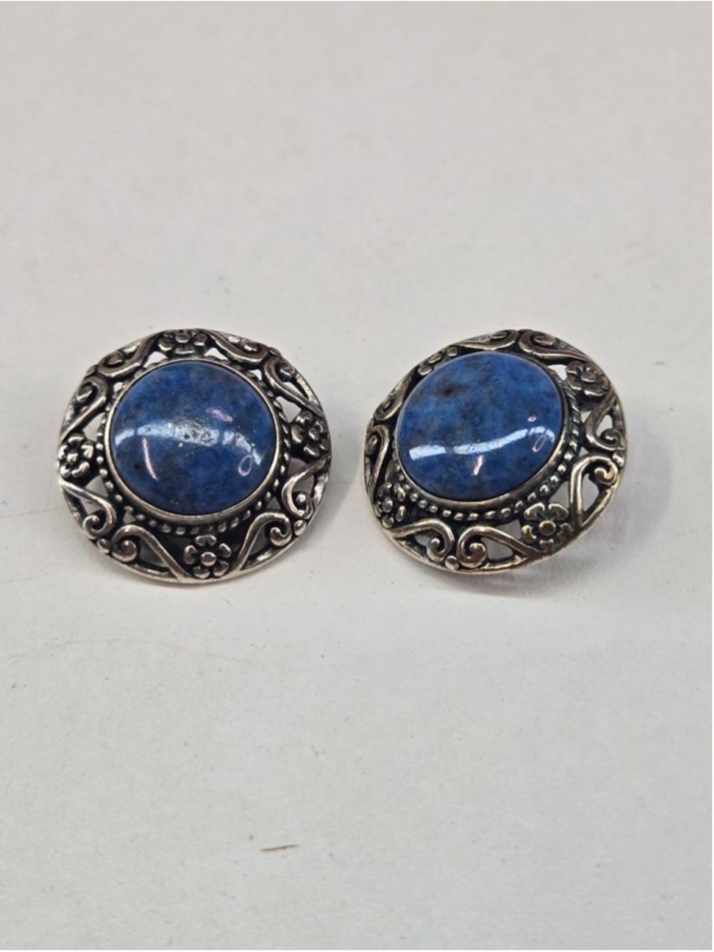Carolyn Pollack Clip on Earrings Women's Sterling 925 Oxidized Denim Lapis Clips